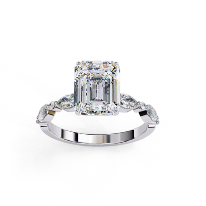 2.08 CT Emerald Cut Solitaire Engagement Ring with a pavé Band, Set in Rose Gold,  Elysian Emerald Cut Solitaire Ring