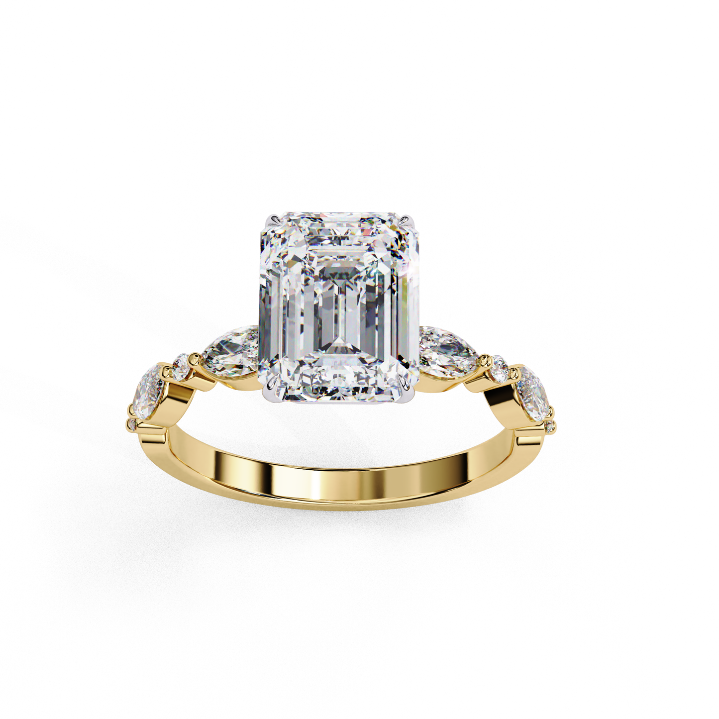 2.08 CT Emerald Cut Solitaire Engagement Ring with a pavé Band, Set in Rose Gold,  Elysian Emerald Cut Solitaire Ring