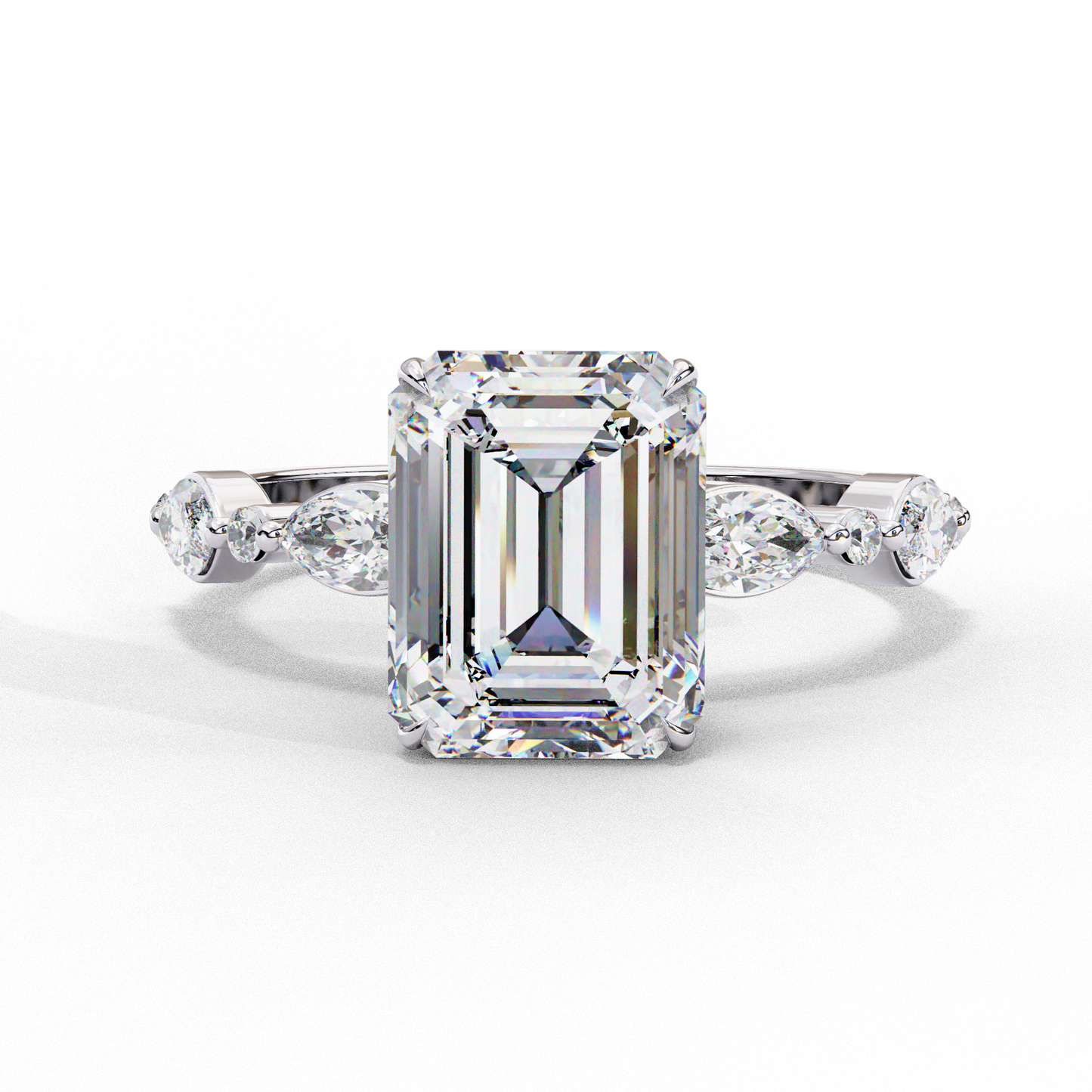 2.08 CT Emerald Cut Solitaire Engagement Ring with a pavé Band, Set in Rose Gold,  Elysian Emerald Cut Solitaire Ring