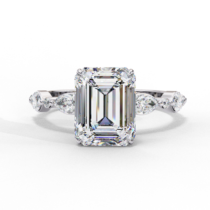 2.08 CT Emerald Cut Solitaire Engagement Ring with a pavé Band, Set in Rose Gold,  Elysian Emerald Cut Solitaire Ring