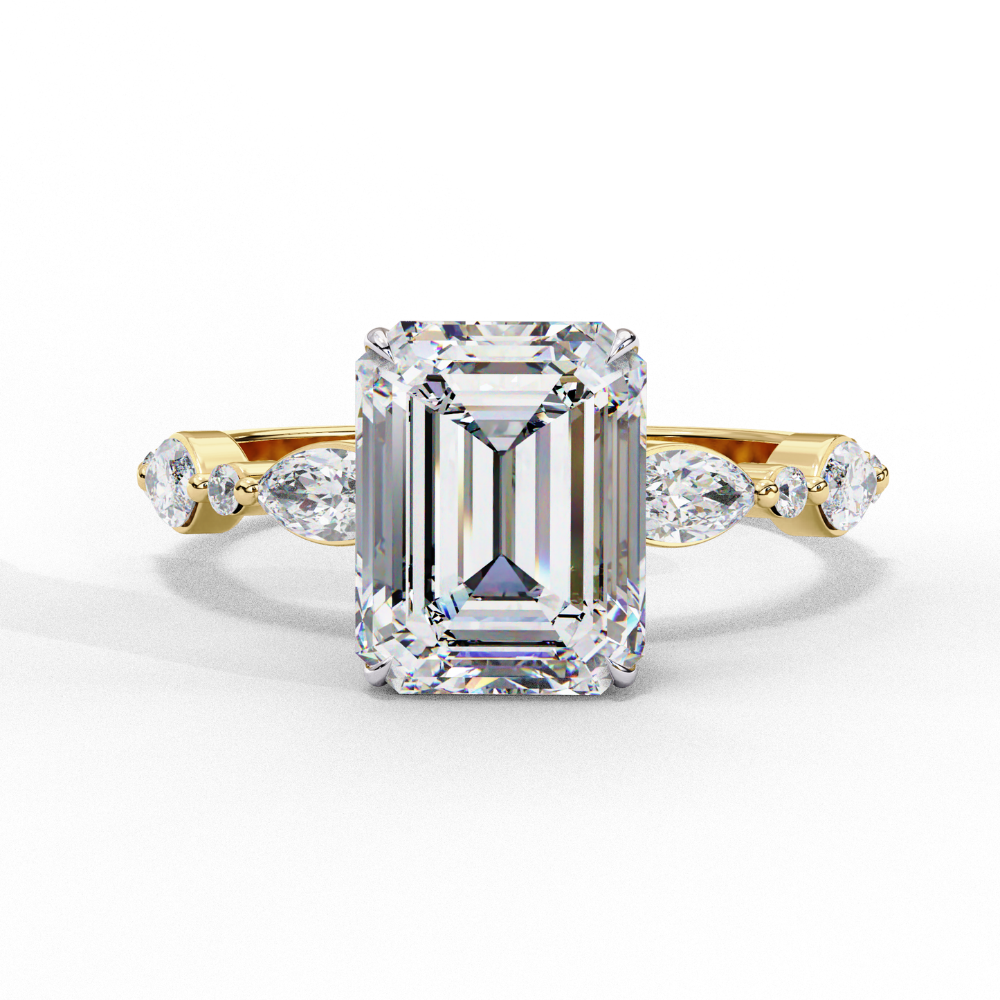2.08 CT Emerald Cut Solitaire Engagement Ring with a pavé Band, Set in Rose Gold,  Elysian Emerald Cut Solitaire Ring