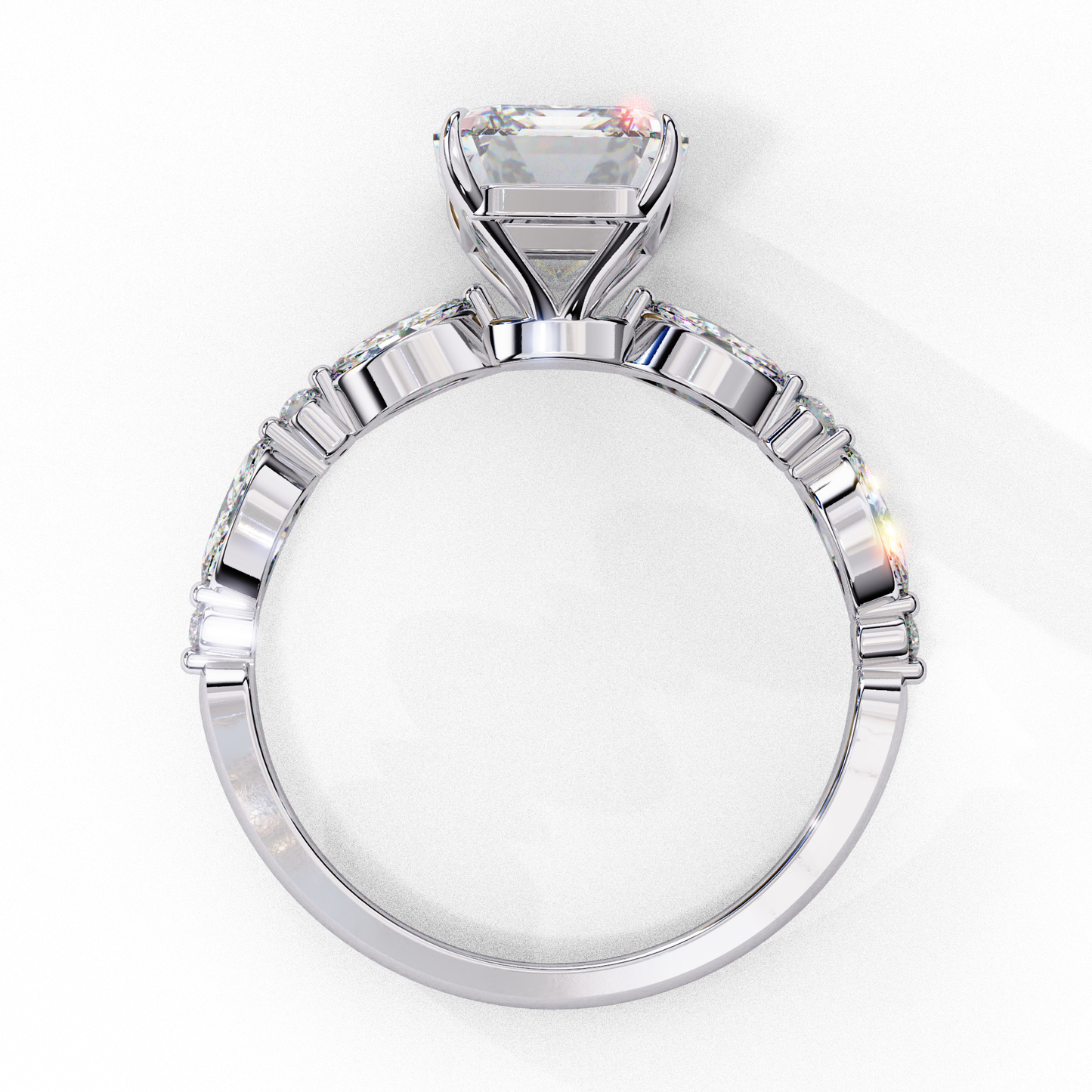 2.08 CT Emerald Cut Solitaire Engagement Ring with a pavé Band, Set in Rose Gold,  Elysian Emerald Cut Solitaire Ring
