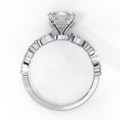 2.08 CT Emerald Cut Solitaire Engagement Ring with a pavé Band, Set in Rose Gold,  Elysian Emerald Cut Solitaire Ring