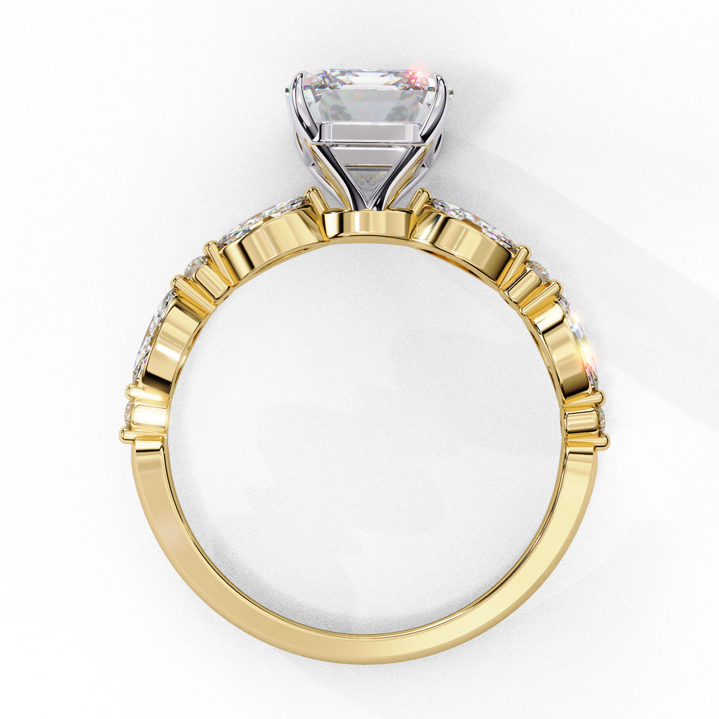 2.08 CT Emerald Cut Solitaire Engagement Ring with a pavé Band, Set in Rose Gold,  Elysian Emerald Cut Solitaire Ring