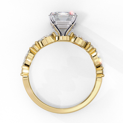 2.08 CT Emerald Cut Solitaire Engagement Ring with a pavé Band, Set in Rose Gold,  Elysian Emerald Cut Solitaire Ring