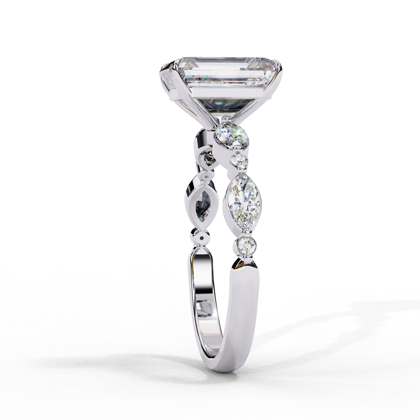 2.08 CT Emerald Cut Solitaire Engagement Ring with a pavé Band, Set in Rose Gold,  Elysian Emerald Cut Solitaire Ring