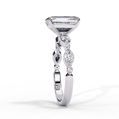 2.08 CT Emerald Cut Solitaire Engagement Ring with a pavé Band, Set in Rose Gold,  Elysian Emerald Cut Solitaire Ring