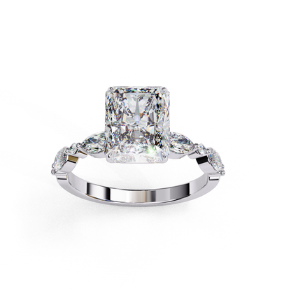 2.47 CT Radiant Cut Lab Grown Diamond Ring, Engagement Ring with Half Eternity Pavé