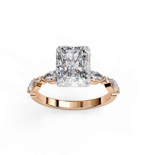 2.47 CT Radiant Cut Lab Grown Diamond Ring, Engagement Ring with Half Eternity Pavé