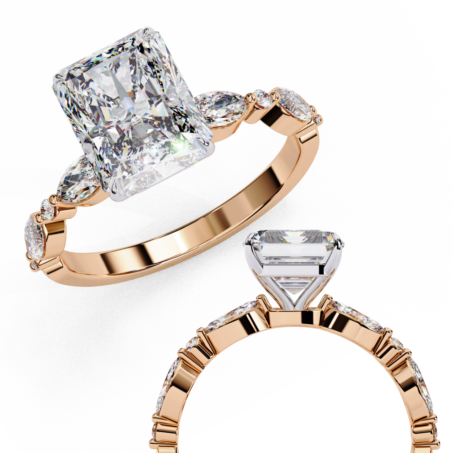 2.47 CT Radiant Cut Lab Grown Diamond Ring, Engagement Ring with Half Eternity Pavé