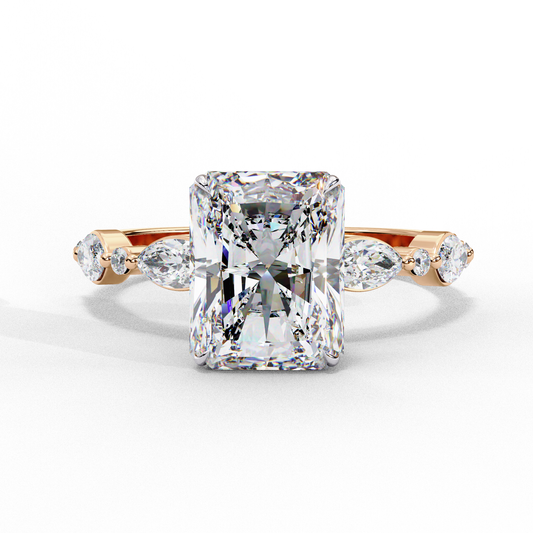 2.47 CT Radiant Cut Lab Grown Diamond Ring, Engagement Ring with Half Eternity Pavé