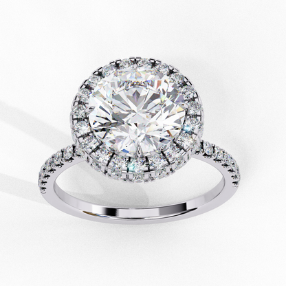 IGI Lab Grown Diamond Round Halo Engagement Ring, Pave Set Lab Grown Diamond Ring for Women, Diamond Substitute Engagement Ring