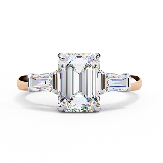 2.27 CT Emerald Cut Lab-Grown Diamond Ring with Trapezoid Side Stones in Yellow Gold, Tapered Baguette Side Stone Diamond Ring