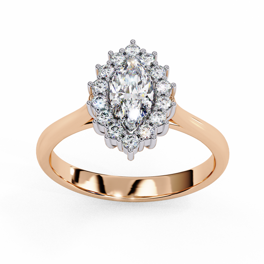 Marquise Cut Lab-Grown Diamond Halo Ring in Rose Gold, Halo Marquise Diamond Elegant Style Engagement Ring 18K Rose Gold