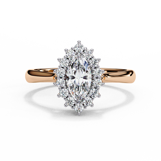 Marquise Cut Lab-Grown Diamond Halo Ring in Rose Gold, Halo Marquise Diamond Elegant Style Engagement Ring 18K Rose Gold