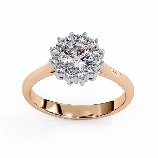 Lab-Grown Round Brilliant Diamond Ring with Petal Halo, Round Cut Diamond Engagement Ring