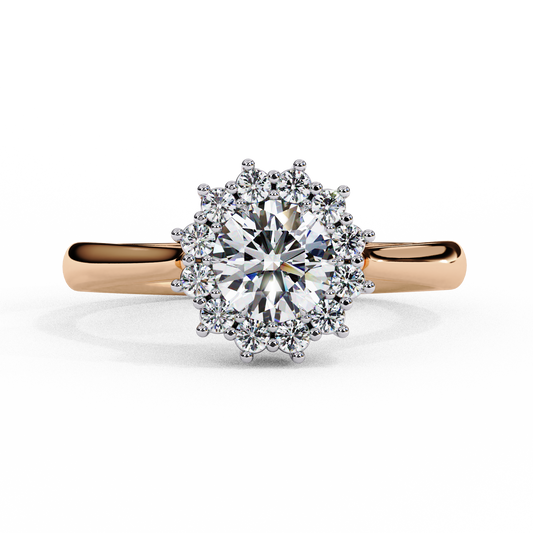 Lab-Grown Round Brilliant Diamond Ring with Petal Halo, Round Cut Diamond Engagement Ring