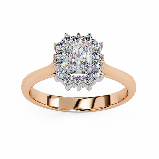 Modern Halo Ring with Radiant Lab Diamond and Rose Gold Band, Radiant Cut (0.35) Lab Grown Diamond Ring