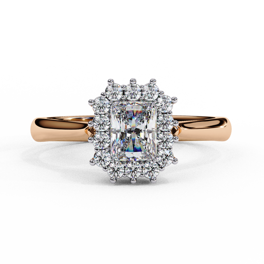 Modern Halo Ring with Radiant Lab Diamond and Rose Gold Band, Radiant Cut (0.35) Lab Grown Diamond Ring