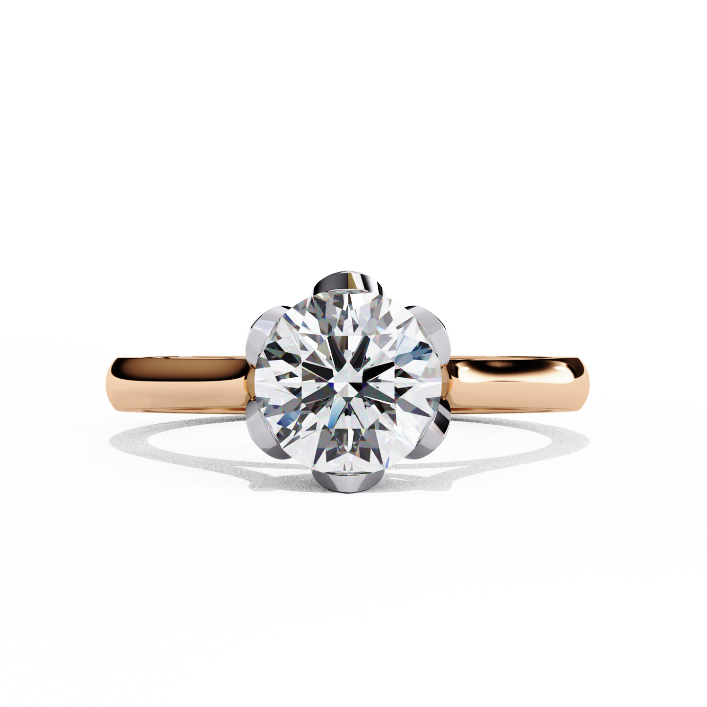 Lab-Grown Round Brilliant Diamond Solitaire Ring in Rose Gold with Floral Six-Prong Setting