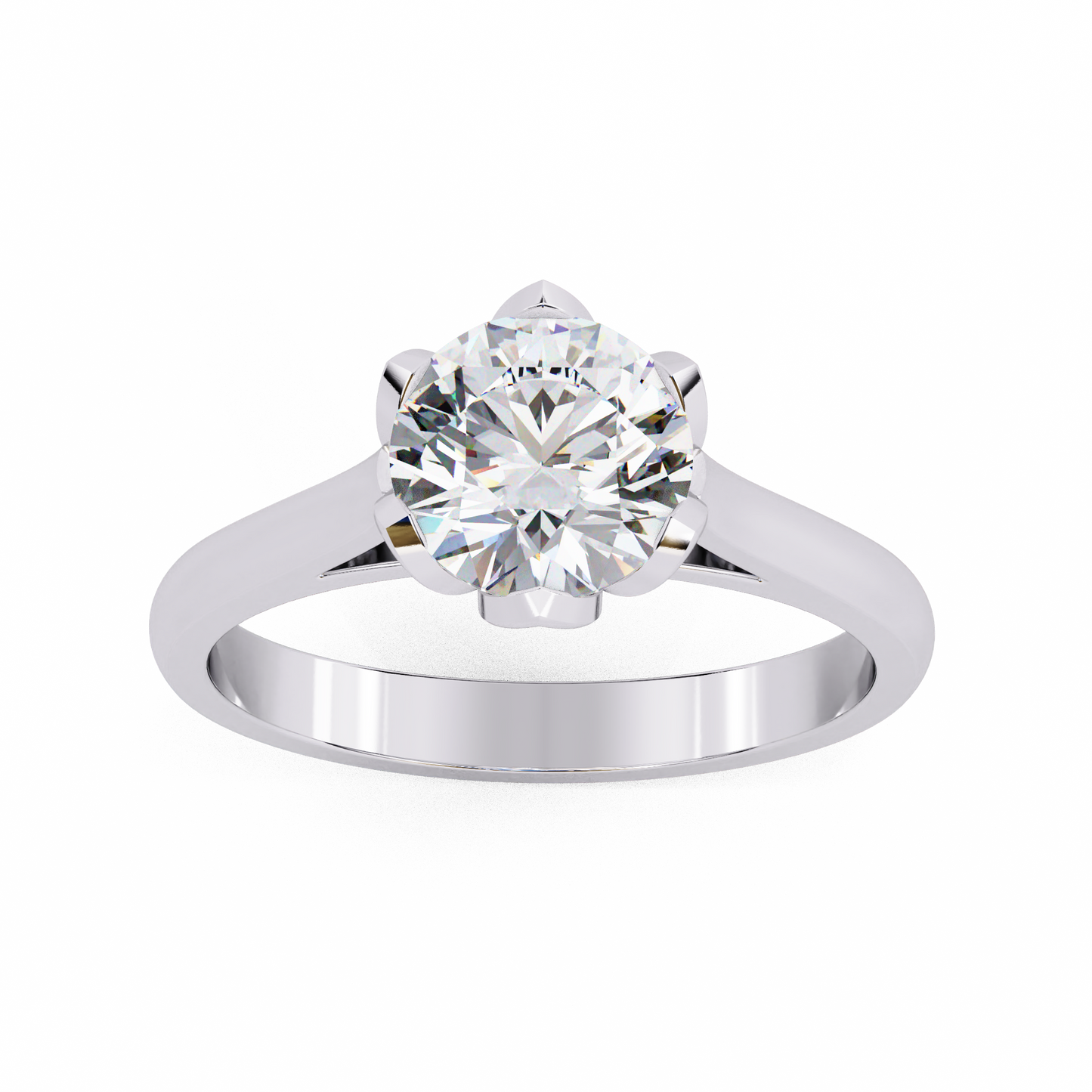 Lab-Grown Round Brilliant Diamond Solitaire Ring in Rose Gold with Floral Six-Prong Setting