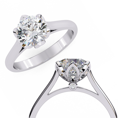 Lab-Grown Round Brilliant Diamond Solitaire Ring in Rose Gold with Floral Six-Prong Setting