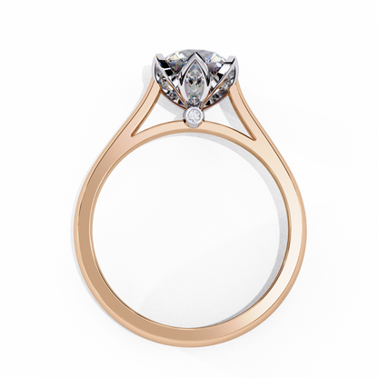 Lab-Grown Round Brilliant Diamond Solitaire Ring in Rose Gold with Floral Six-Prong Setting