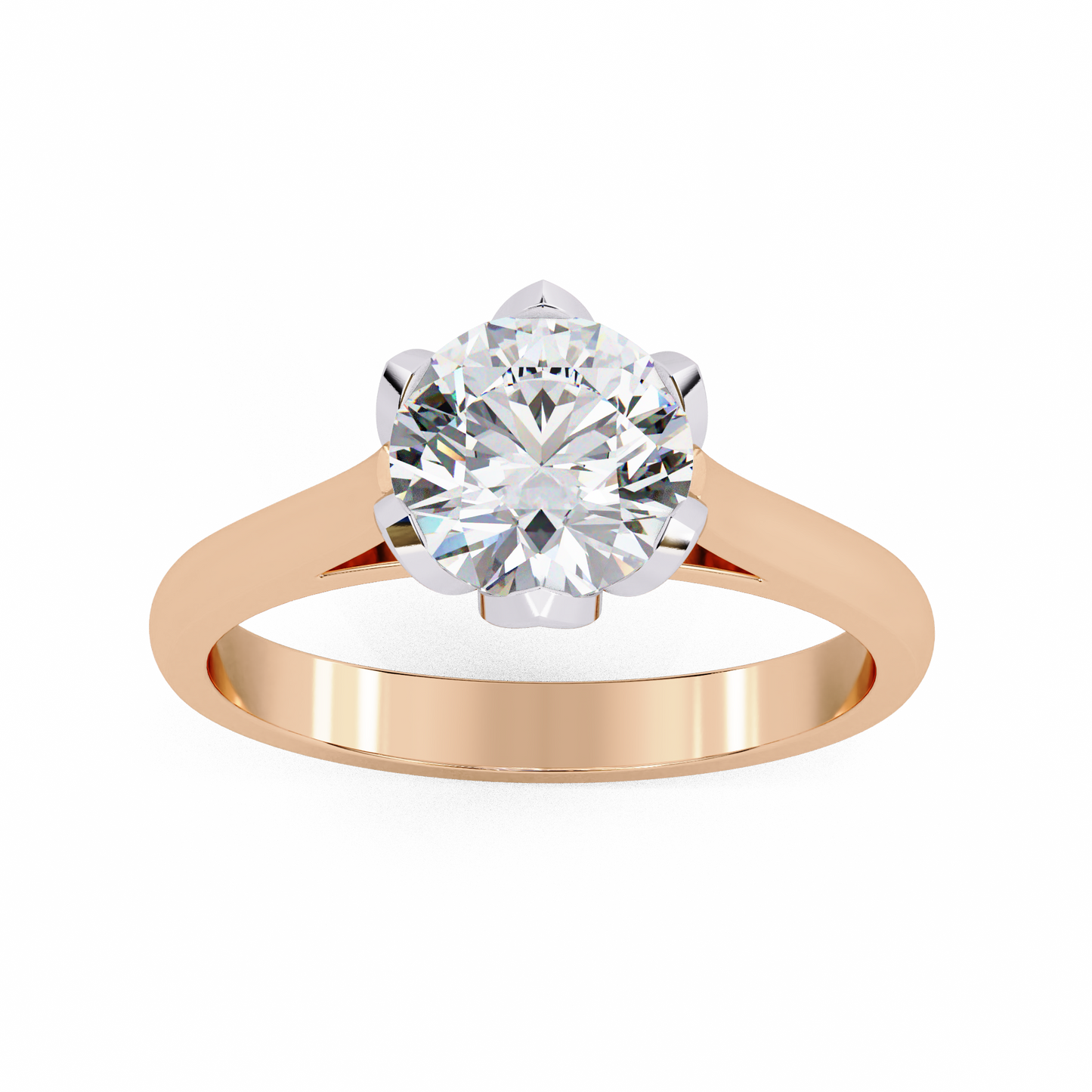 Lab-Grown Round Brilliant Diamond Solitaire Ring in Rose Gold with Floral Six-Prong Setting