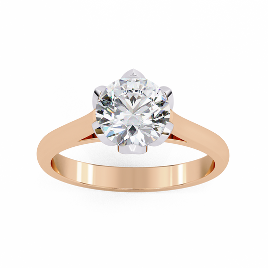 Lab-Grown Round Brilliant Diamond Solitaire Ring in Rose Gold with Floral Six-Prong Setting
