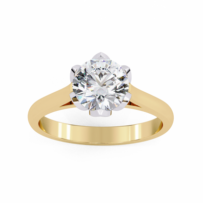 Lab-Grown Round Brilliant Diamond Solitaire Ring in Rose Gold with Floral Six-Prong Setting