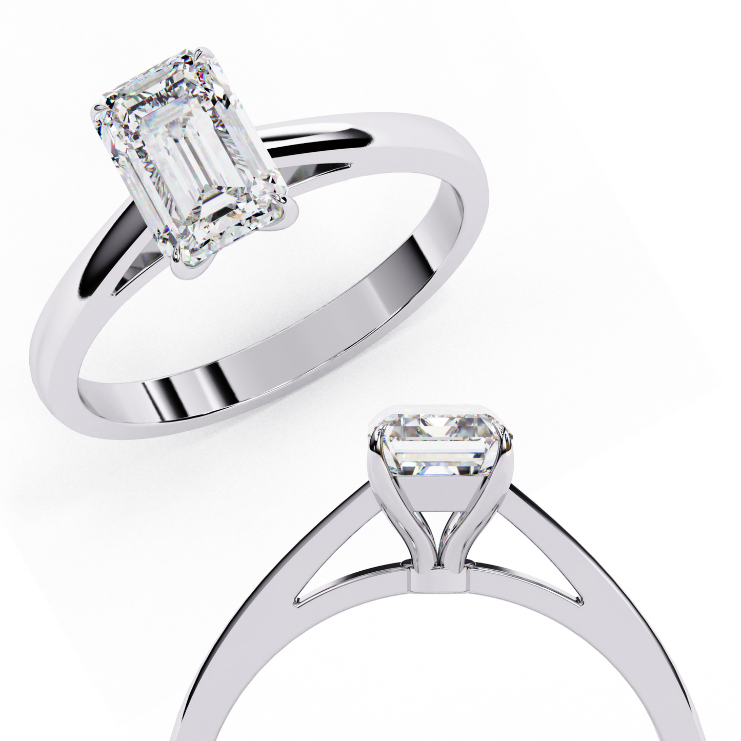 Lab-Grown Emerald-Cut Diamond Solitaire Ring in Yellow Gold, 1.20 CT Emerald Cut Lab Grown Diamond Ring