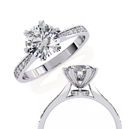 Classic Brilliant Round Cut Solitaire Ring with Hidden Halo, 1.29 CT Round Cut Lab Diamond Ring