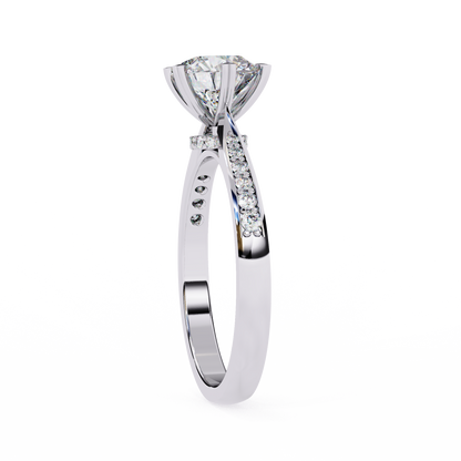 Classic Brilliant Round Cut Solitaire Ring with Hidden Halo, 1.29 CT Round Cut Lab Diamond Ring