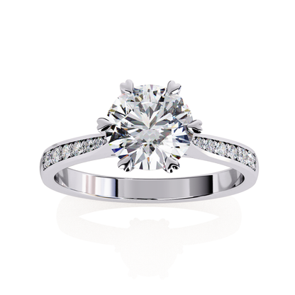 Classic Brilliant Round Cut Solitaire Ring with Hidden Halo, 1.29 CT Round Cut Lab Diamond Ring