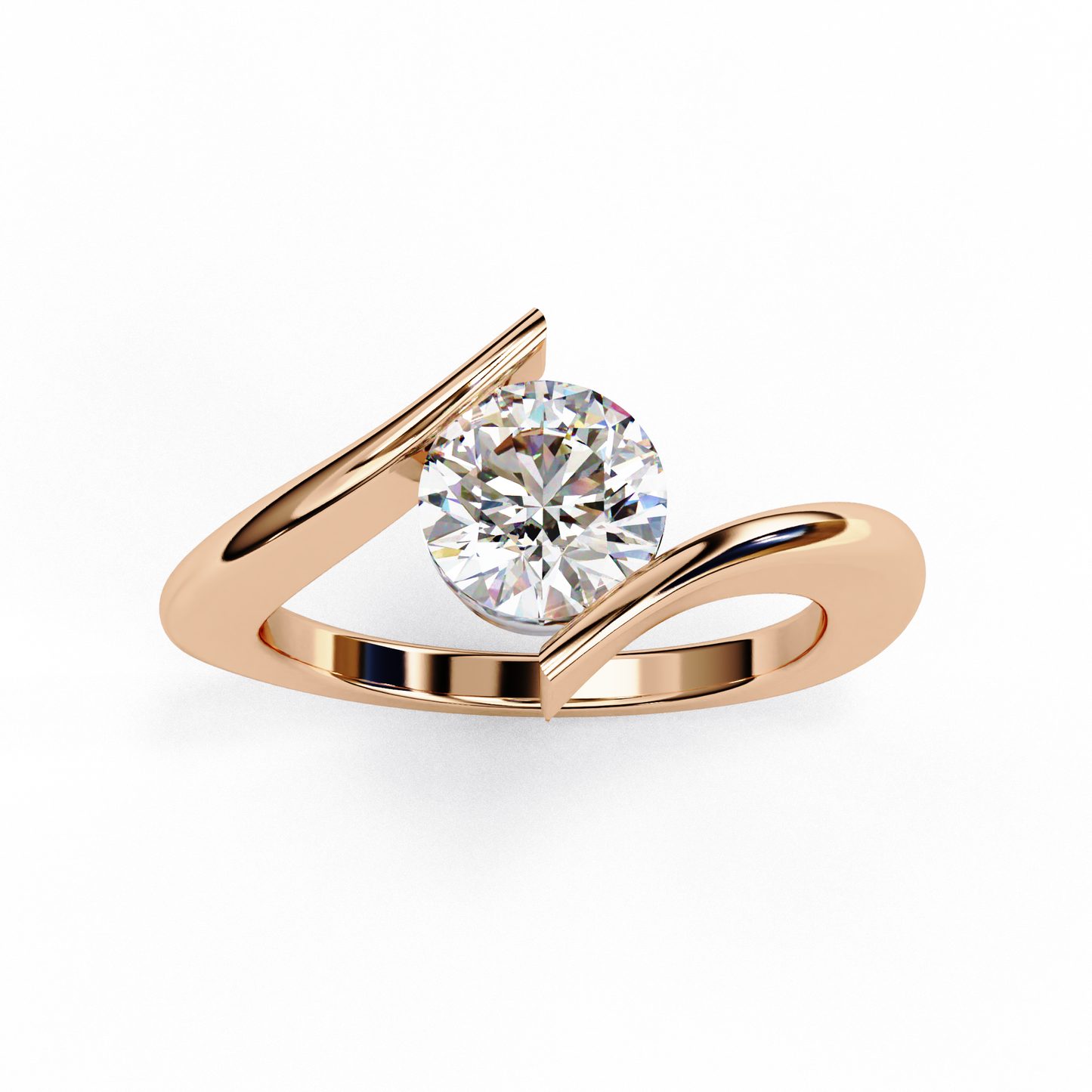 Artistic Twist Solitaire Lab Diamond Engagement Ring, 1.29 CT Round Cut Diamond