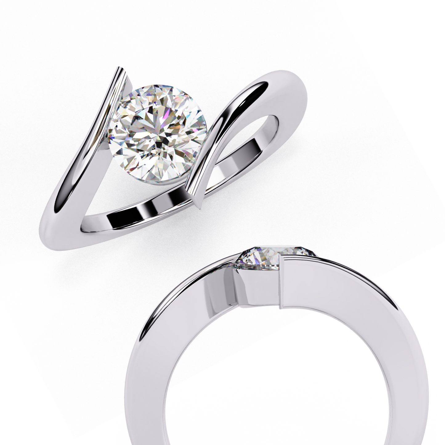 Artistic Twist Solitaire Lab Diamond Engagement Ring, 1.29 CT Round Cut Diamond
