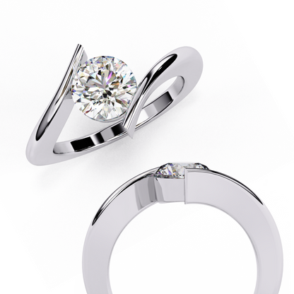 Artistic Twist Solitaire Lab Diamond Engagement Ring, 1.29 CT Round Cut Diamond