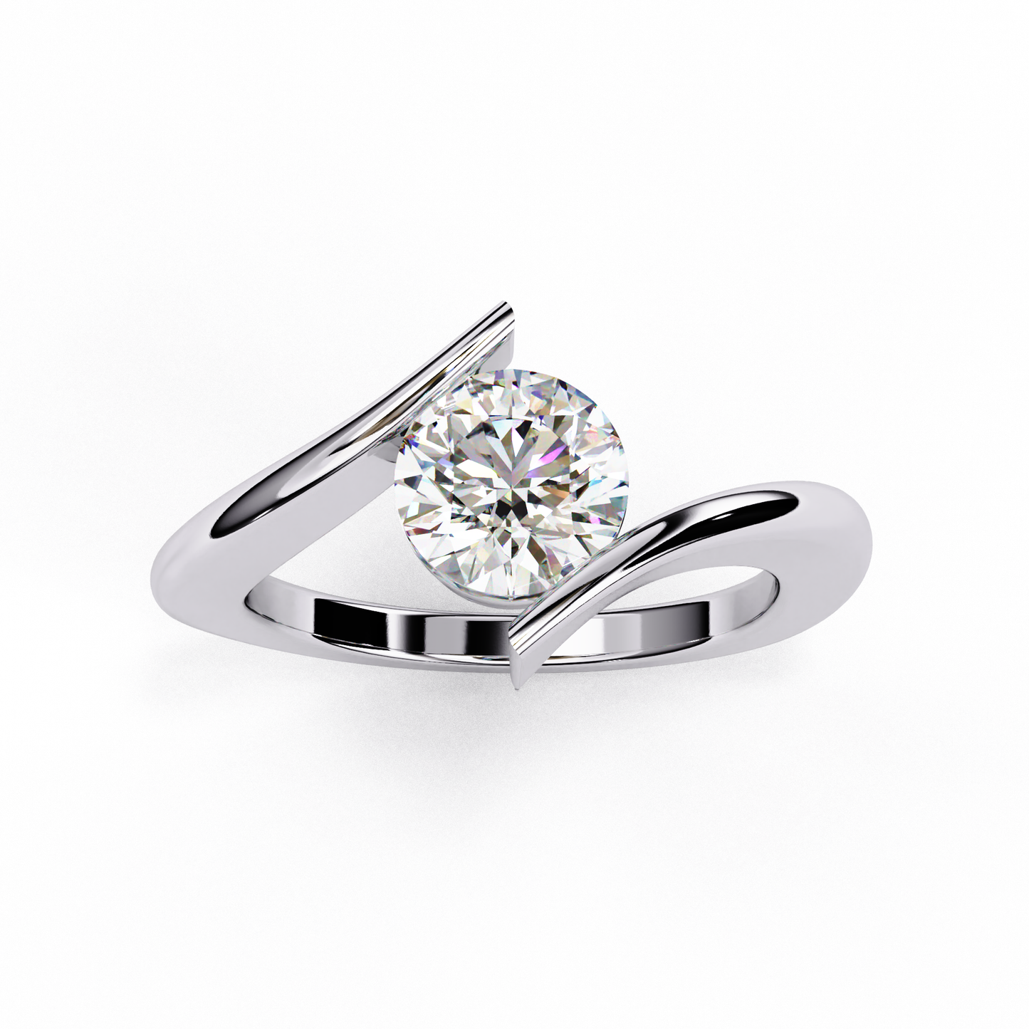 Artistic Twist Solitaire Lab Diamond Engagement Ring, 1.29 CT Round Cut Diamond