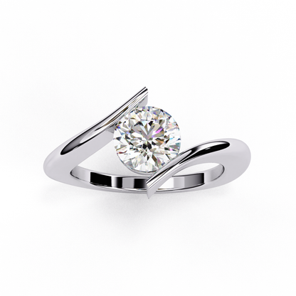 Artistic Twist Solitaire Lab Diamond Engagement Ring, 1.29 CT Round Cut Diamond