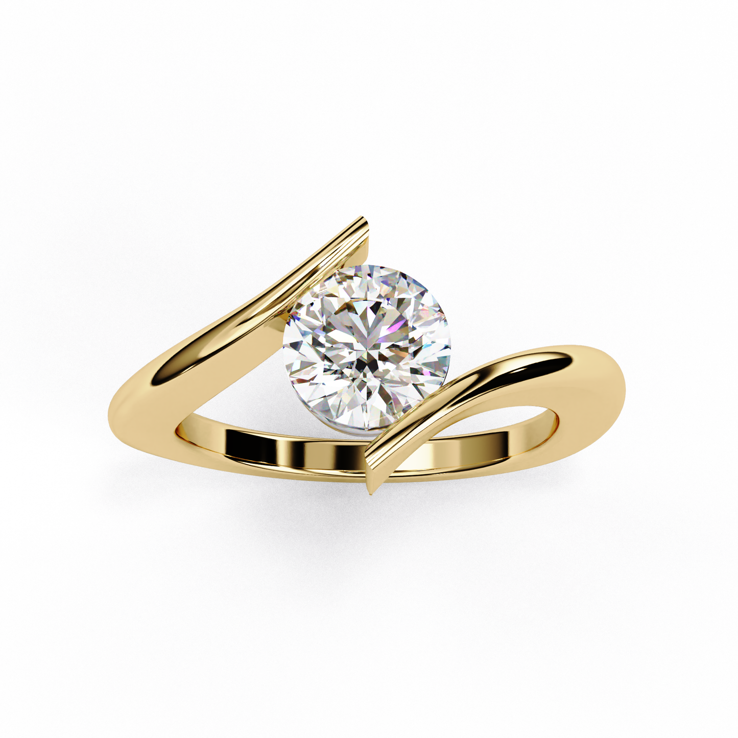 Artistic Twist Solitaire Lab Diamond Engagement Ring, 1.29 CT Round Cut Diamond