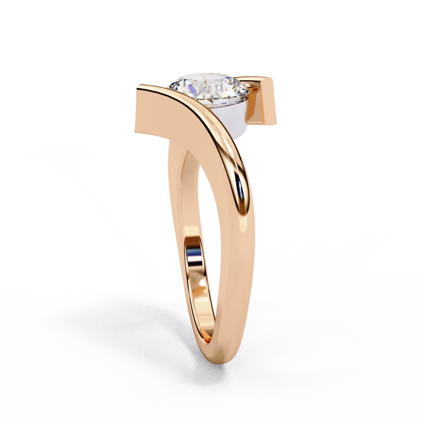 Artistic Twist Solitaire Lab Diamond Engagement Ring, 1.29 CT Round Cut Diamond