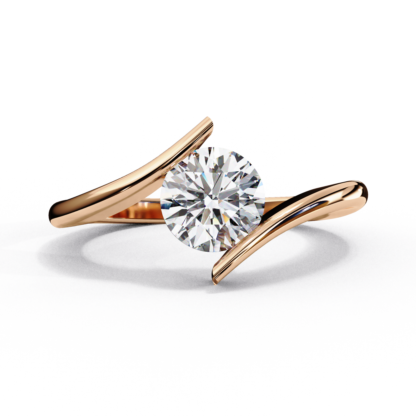 Artistic Twist Solitaire Lab Diamond Engagement Ring, 1.29 CT Round Cut Diamond