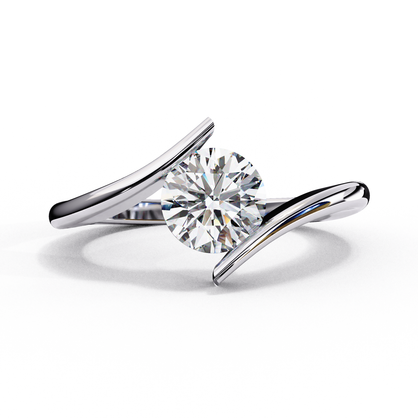 Artistic Twist Solitaire Lab Diamond Engagement Ring, 1.29 CT Round Cut Diamond