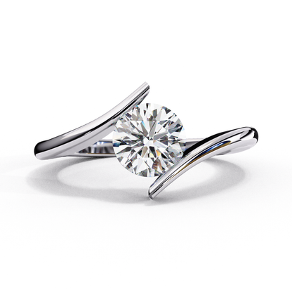 Artistic Twist Solitaire Lab Diamond Engagement Ring, 1.29 CT Round Cut Diamond