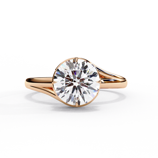 Modern Bezel Solitaire Ring with Round Lab Diamond in Rose Gold