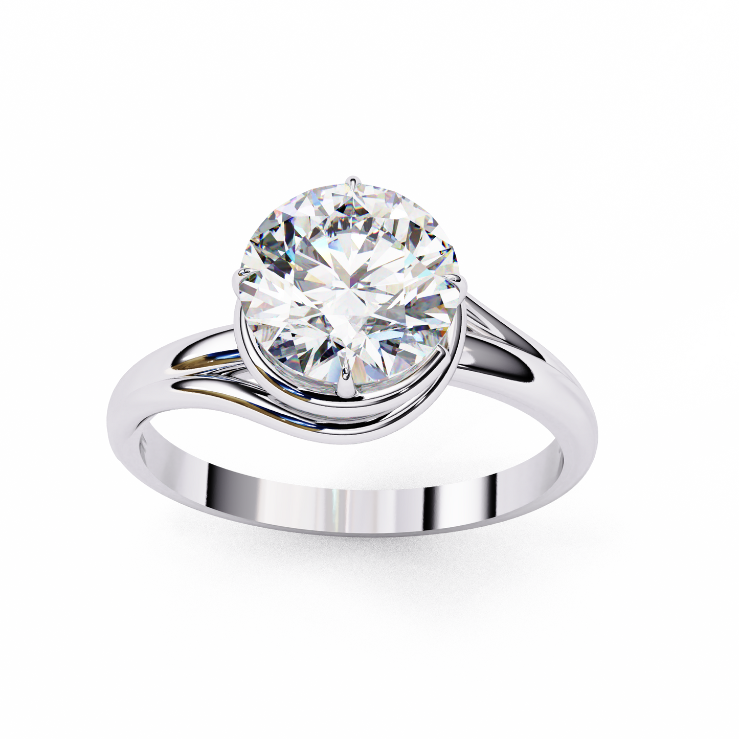 Modern Bezel Solitaire Ring with Round Lab Diamond in Rose Gold