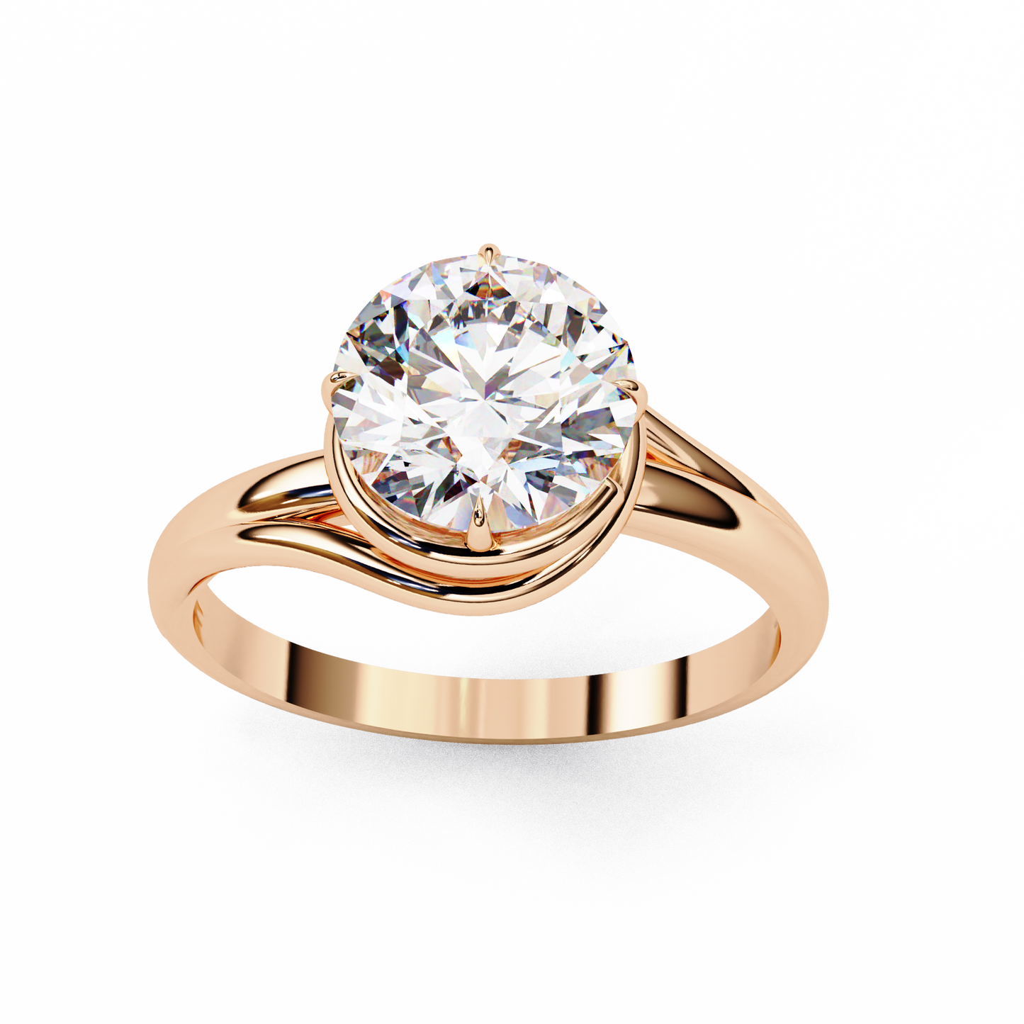 Modern Bezel Solitaire Ring with Round Lab Diamond in Rose Gold