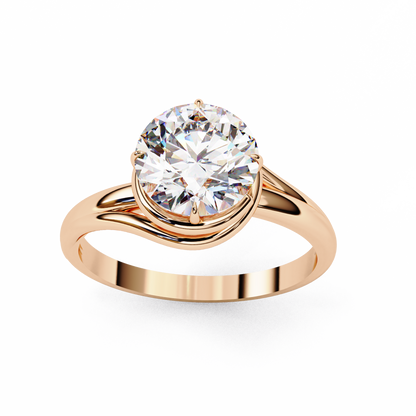 Modern Bezel Solitaire Ring with Round Lab Diamond in Rose Gold