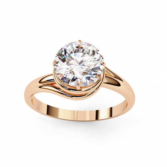 Modern Bezel Solitaire Ring with Round Lab Diamond in Rose Gold