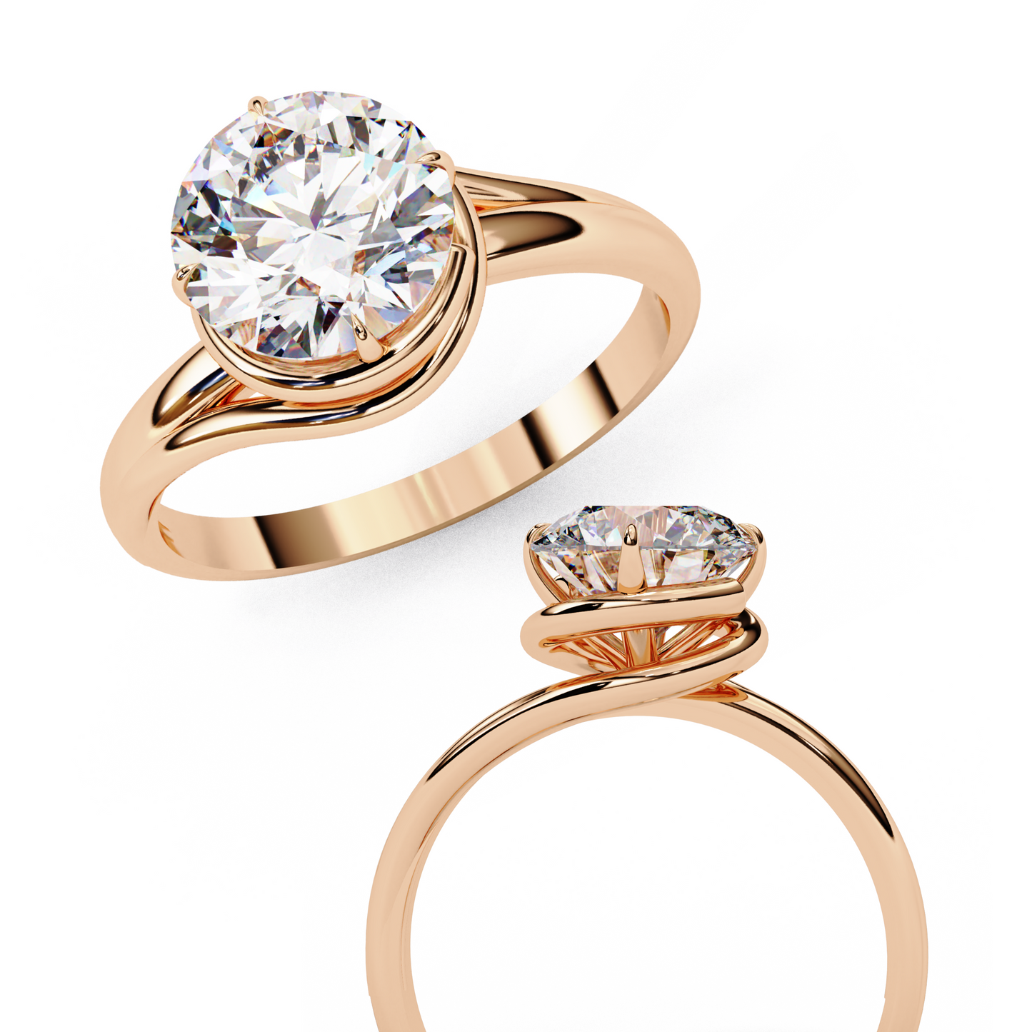 Modern Bezel Solitaire Ring with Round Lab Diamond in Rose Gold